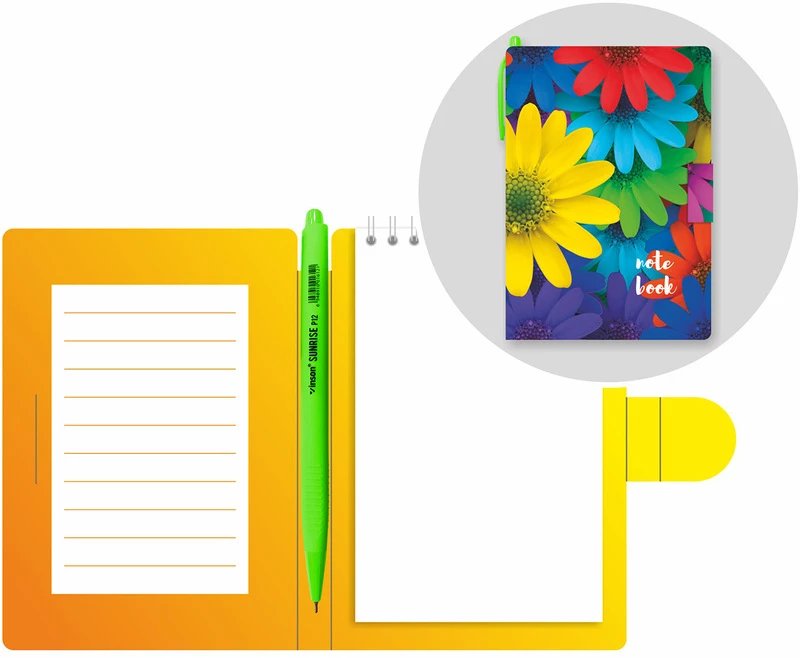 Блокнот А6  50л., 105*150 мм, LAMARK +ручка, "Герберы", вн.блок на спирали