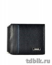 Зажим для денег D.Morelli "Бруно" с монетником, нат.кожа, черный с синим