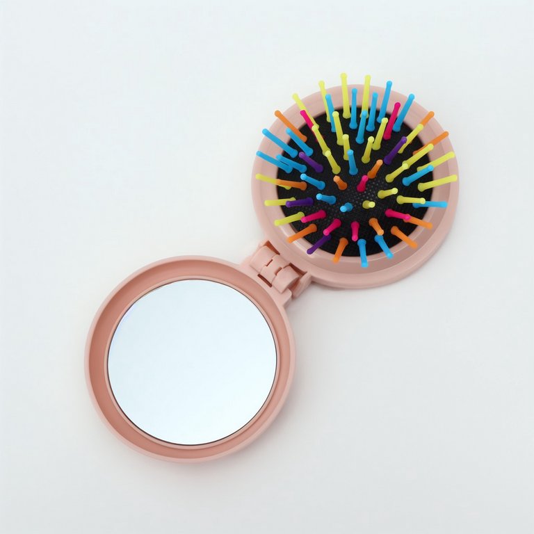 Расчёска массажная «Мягкие зверята», складная, с зеркалом, d=7.5 см, ассорти