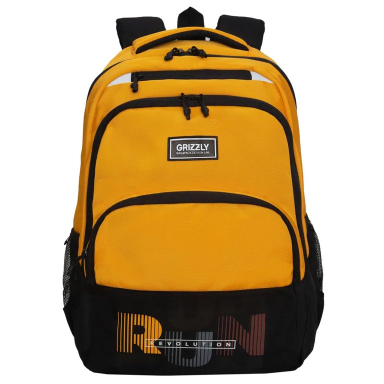 Рюкзак молодежный мужской Grizzly 45*32*23 см., черный/желтый