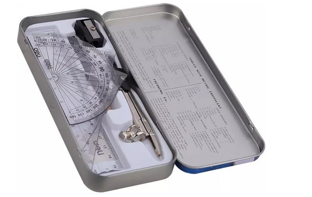 Набор чертежный  8 предметов Deli металл. пенал