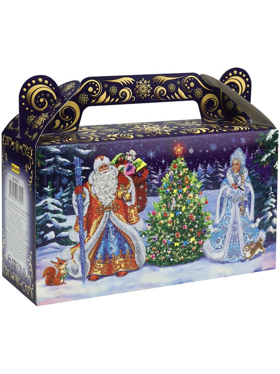 Коробка для конфет на  500 гр "Сундучок Дед Мороз. Внучка и лесные звери"
