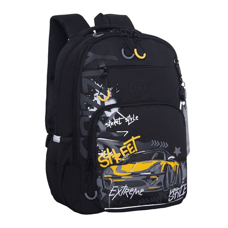 Рюкзак школьный для мальчика Grizzly 40*28*15,5 см, черный/серый