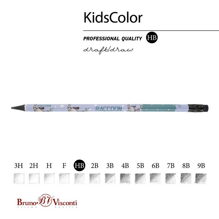 Карандаш ч/г HB с рис. трехгранный Bruno Visconti Kids "Енот" с ластиком