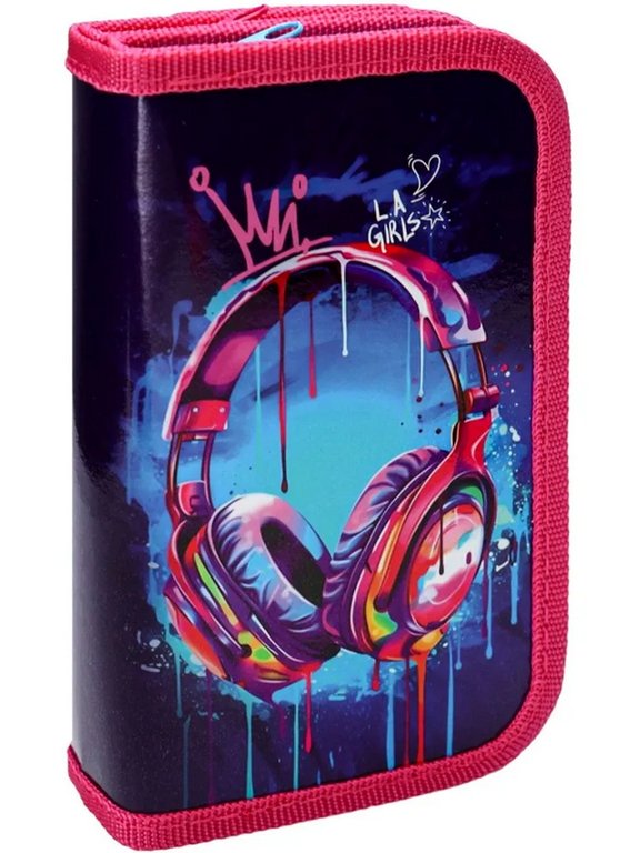 Пенал 2 отд. для девочки Profit "Наушники в красках" 190*105 (ламинир.картон)