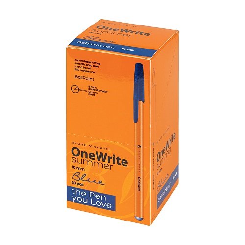 Ручка шариковая BV OneWrite "Summer" 1мм синяя (линия 0,8мм) одноразовая