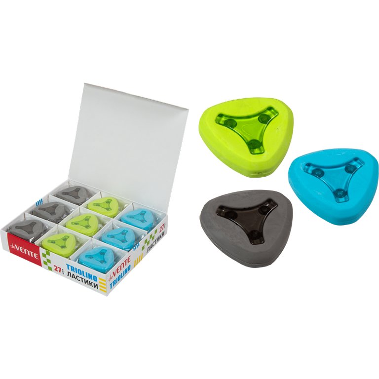 Ластик deVENTE "Triolino" 41*42*10 мм, треугольный с пластиковым держателем, ассорти