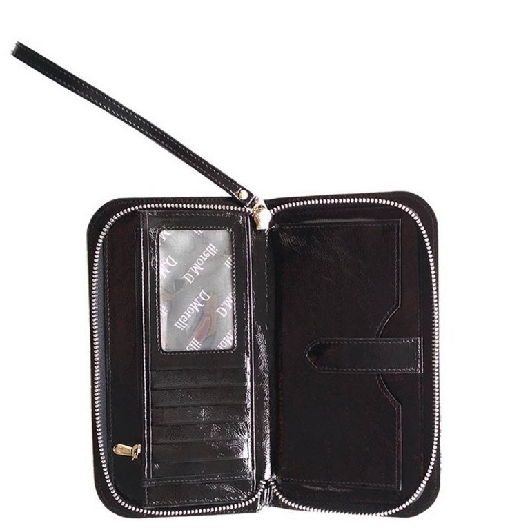 Портмоне D.Morelli женское "Барокко" на молнии с отд. д/тел., нат. кожа,  цвет черный