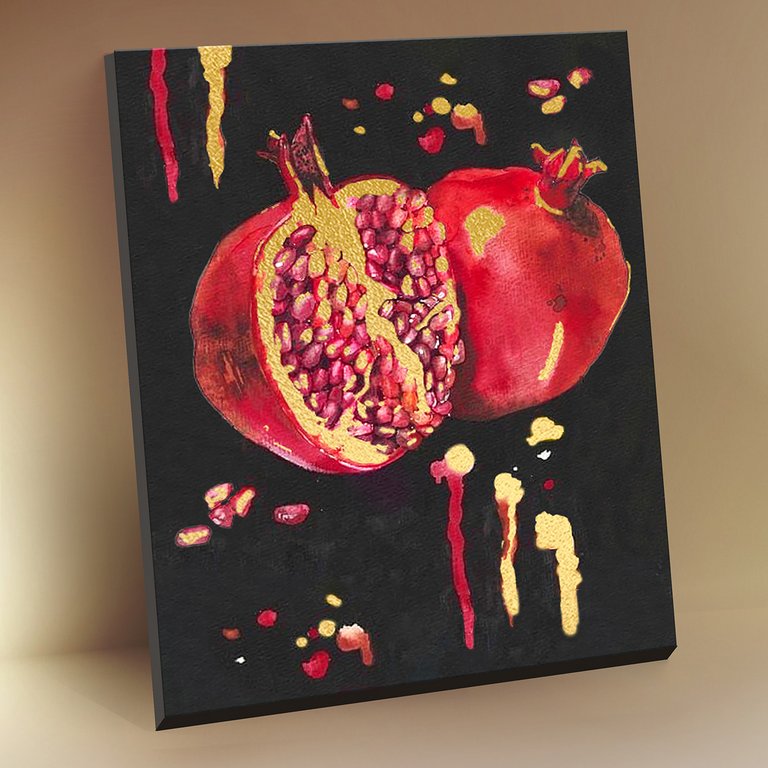 Роспись по номерам (холст) 40*50см черный с поталью "Сочный гранат" (основа+акрил.кр+кисти) 18цв.