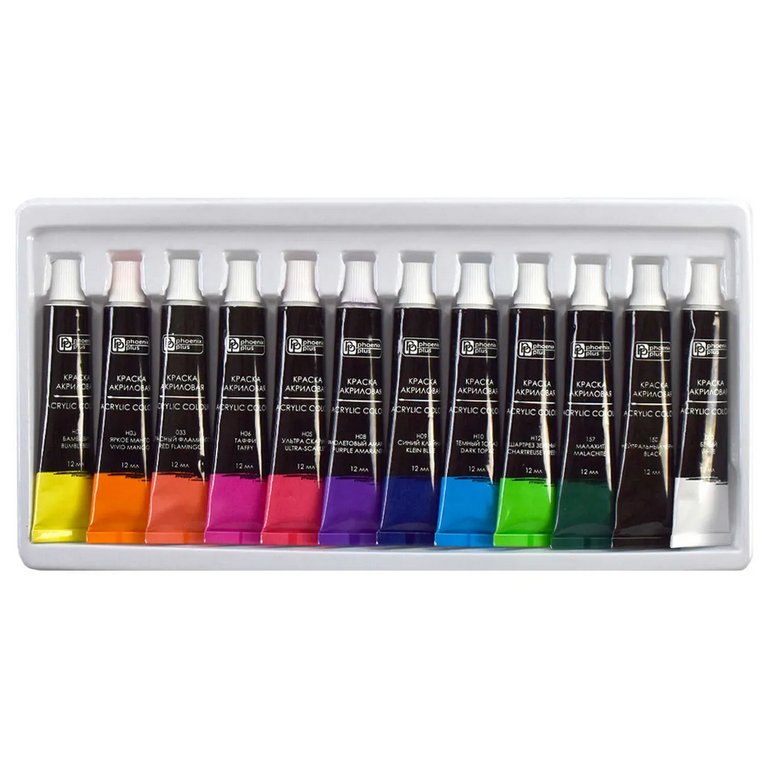 Краски акриловые художественные 12 цв. 12мл "Слон " Феникс+ неоновые цвета