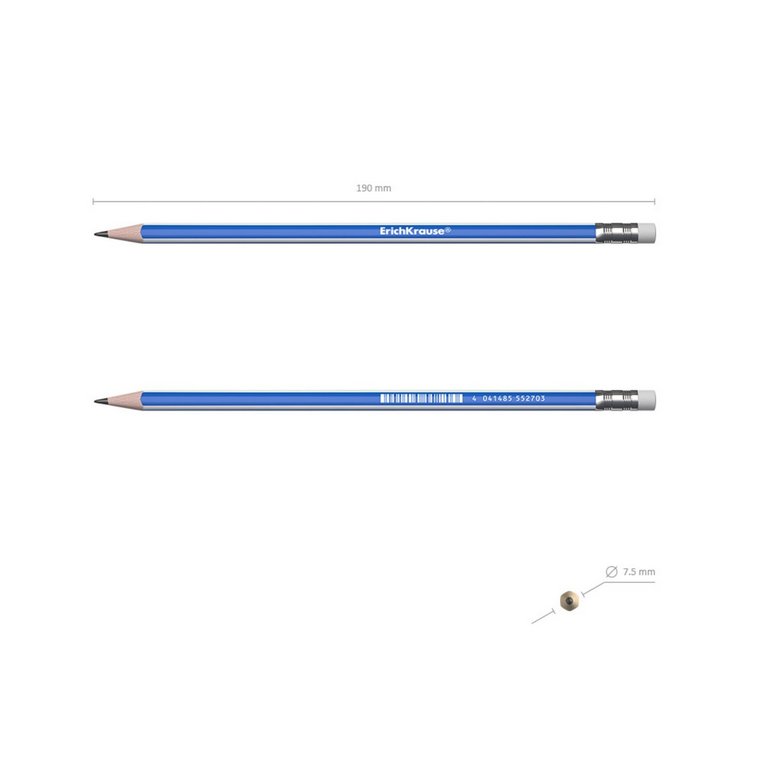 Карандаш ч/г HB пласт. корпус трехгранный ErichKrause "Classic triangle" с ластиком ассорти