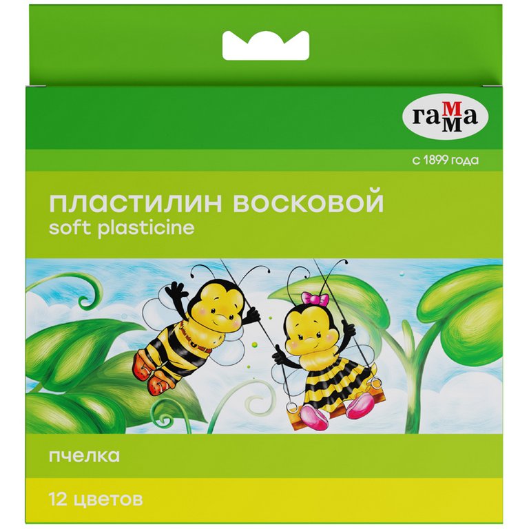 Пластилин восковой 12 цв. 180 гр. Гамма "Пчелка" со стеком