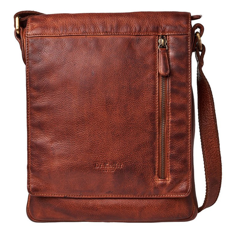 Сумка мужская Dr.Koffer 27х23х4 см, нат. кожа, на плечевом ремне, коньячный