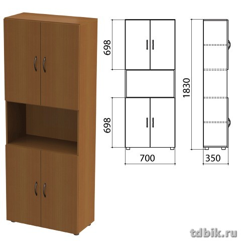 Шкаф для бумаг "Канц" полузакрытый, 4 двери (700*330*1830мм) цвет орех