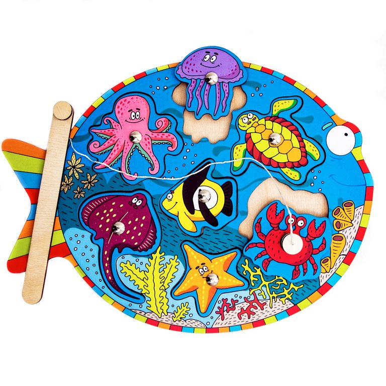 Игра развивающая Магнитная рыбалка "Морская" 3+ (дерево) Сибирские Игрушки