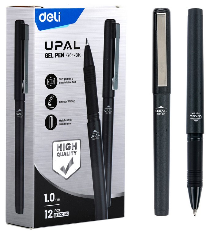 Ручка гелевая Deli Upal резин. упор 1,0мм черная (линия 0,7мм)