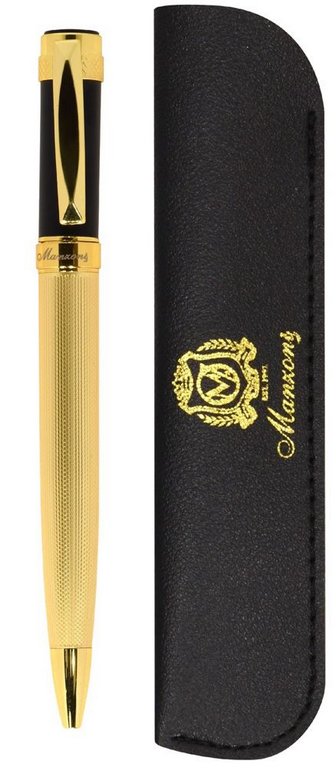 Ручка шариковая Manzoni "Camogli" корп. мет. черн. золот., кожзам футл, син 1мм (ст.98мм тип Parker)