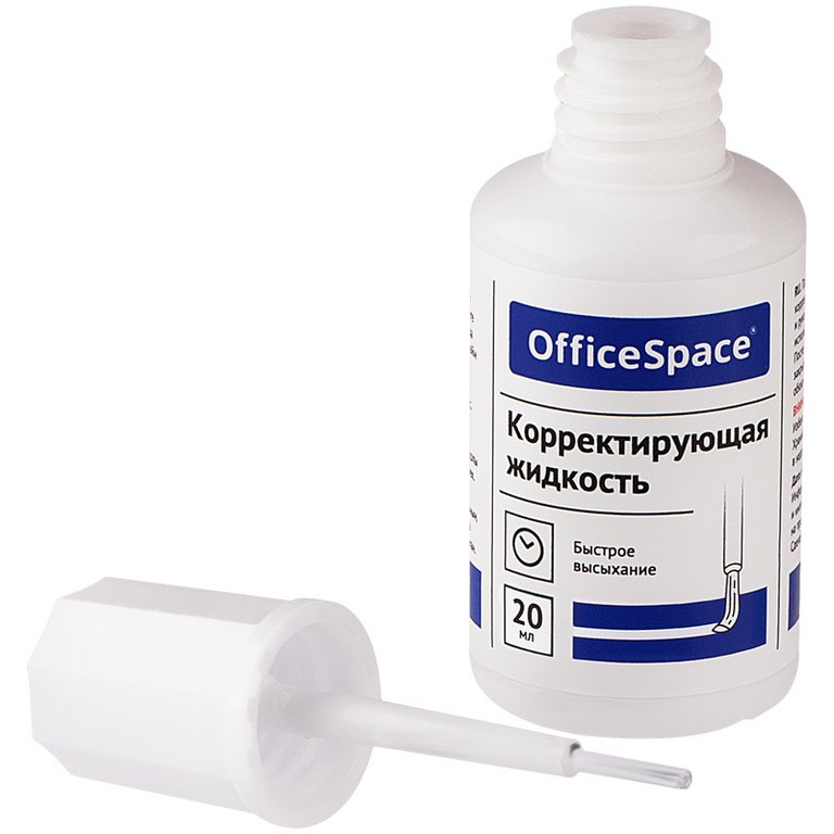 Коррект. жидкость OfficeSpace (20мл) с кисточкой, быстросохнущая (мет.шарик)
