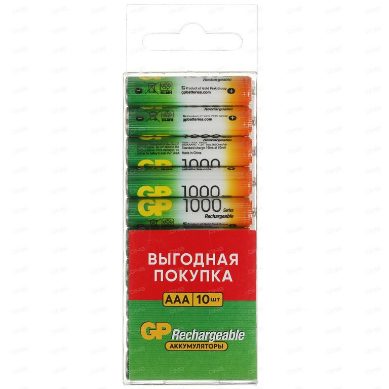 Аккумулятор R03 AAА GP 1000мАч 100AАAHC-CRB10 PB10
