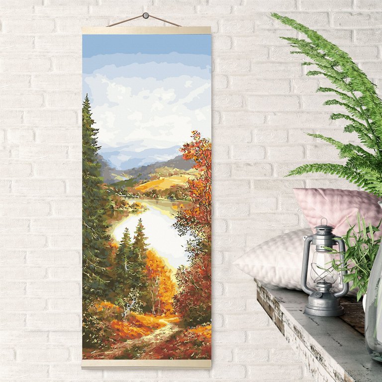 Роспись по номерам (холст) 35*90см ПАННО цветной холст "Злотая осень" (основа+краски+кисти) 29 ц