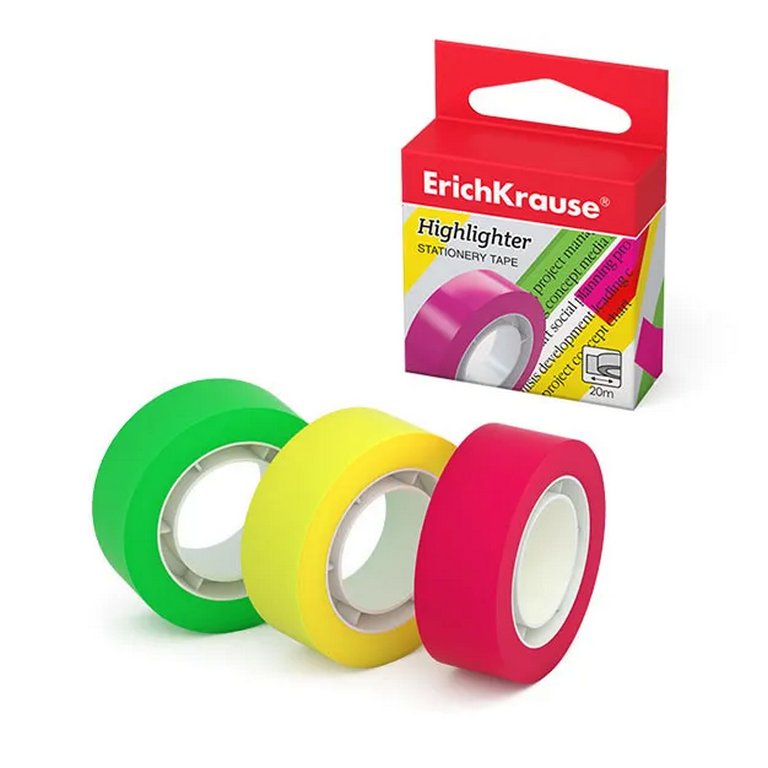 Скотч цветной 18 мм х20 м ErichKrause Highlighter, ассорти