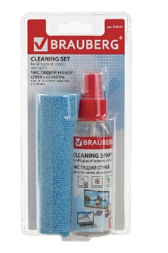 Средство чистящее для оргтехники Brauberg, набор спрей 100мл. +салфетка (для мониторов)