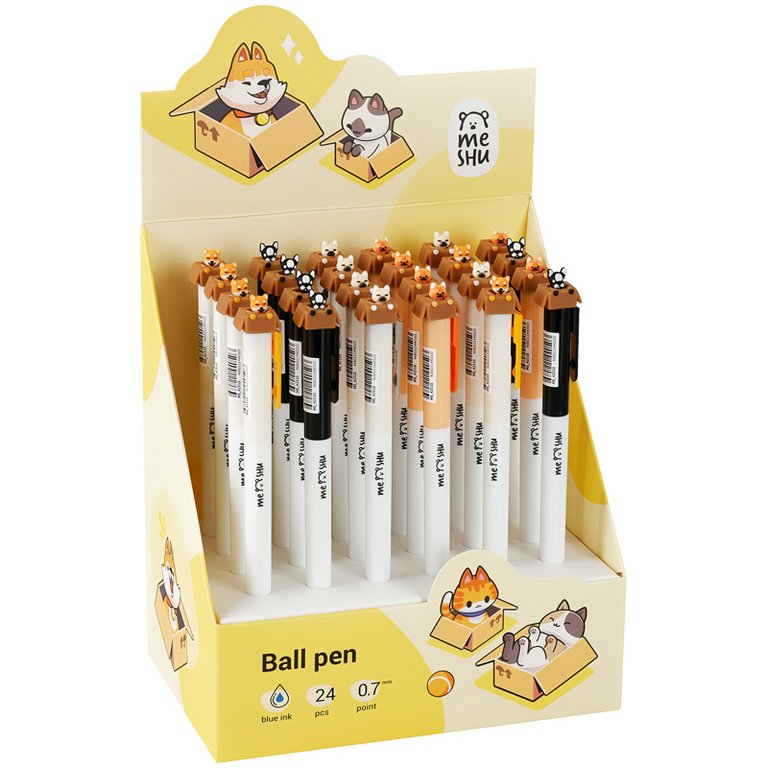 Ручка шариковая сувенирная автомат MESHU "Meow&Woof" 0,7мм синяя (линия 0,35мм), ассорти