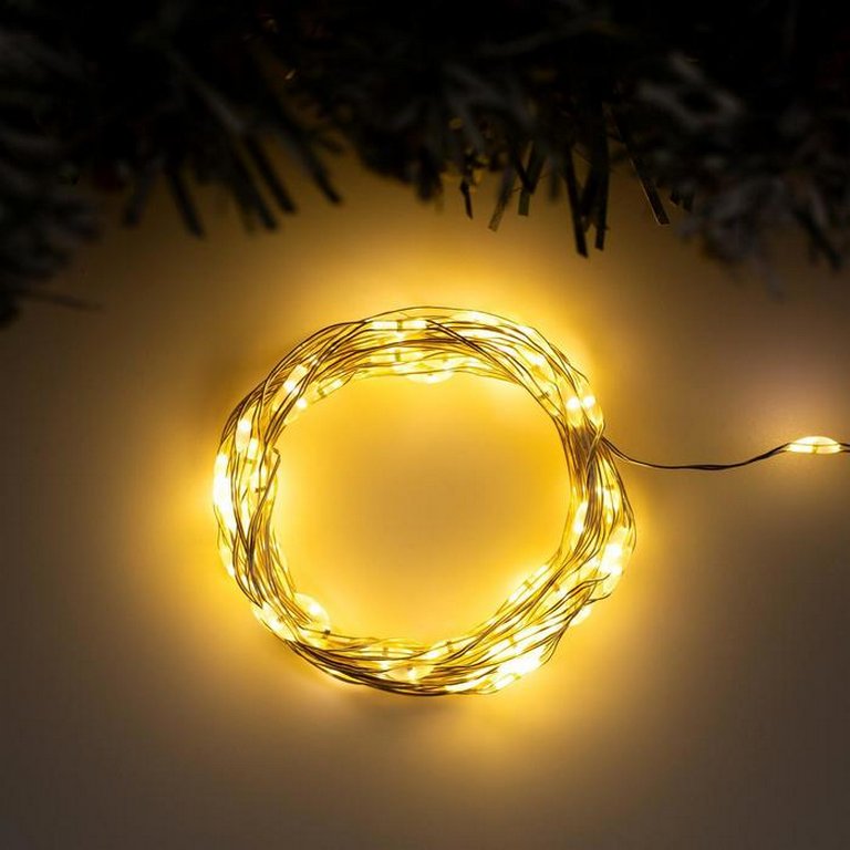 Гирлянда комнатная Нить  "Роса"  5м, 100 теплых ламп, 2 реж., на батарейках (от 0 до +35 °С)