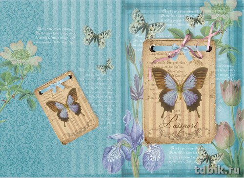 Обложка для паспорта "Бабочки на синем" ПВХ 13,2*18,6