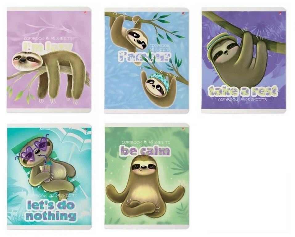 Тетрадь 48 лист кл. А5 на скрепке "КАРИБСКИЕ ЛЕНИВЦЫ" 5 видов