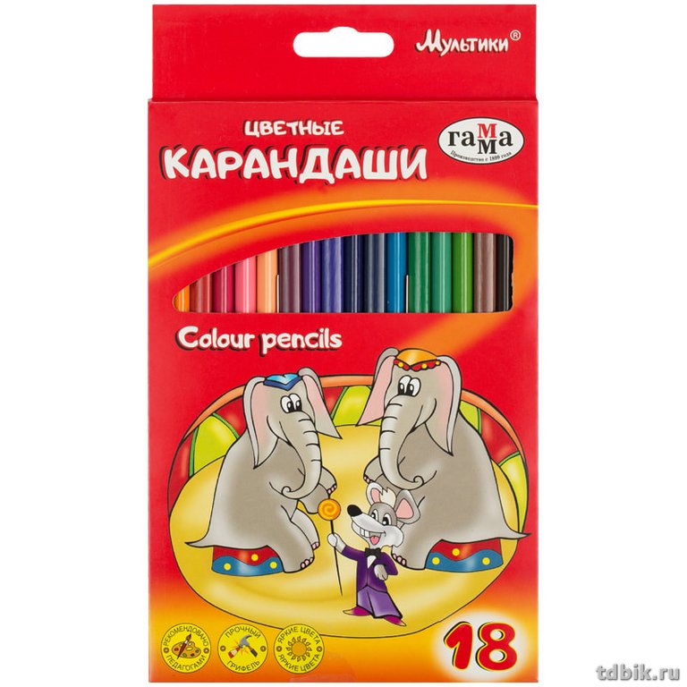 Набор карандашей  18 цв. трехгранные ГАММА "Мультики" (слоны)
