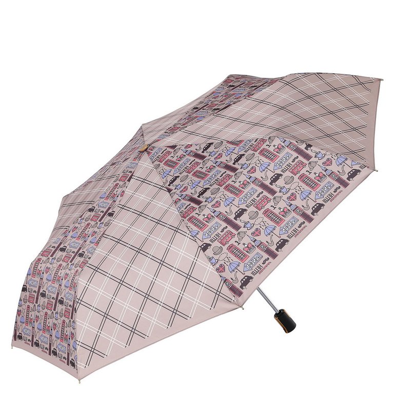 Зонт женский суперавтомат Fabretti, облегченный, 3 сложения, сатин, коричневый