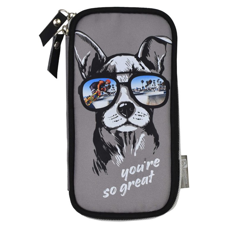 Пенал 1 отд. для мальчика Феникс+ "Собака в очках" 11x20x2 см (ткань)