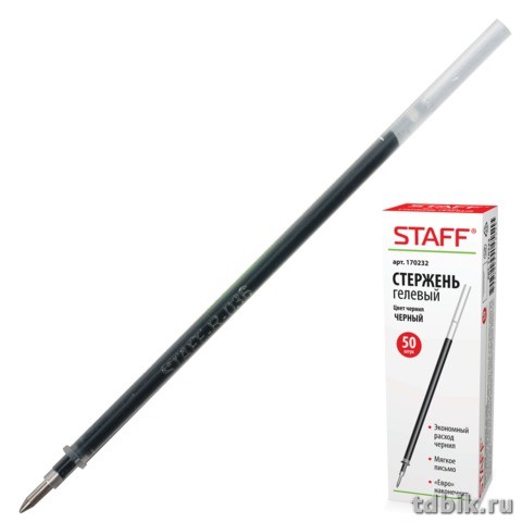 Стержень гелевый 135мм STAFF черный 0,5мм (линия 0,35мм)
