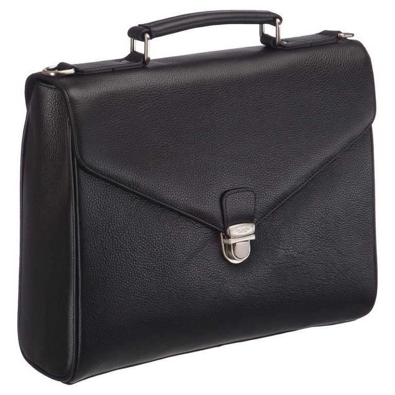 Портфель Dr.Koffer 24*27*12см, нат. кожа, со съемным плечевым ремнем, черный