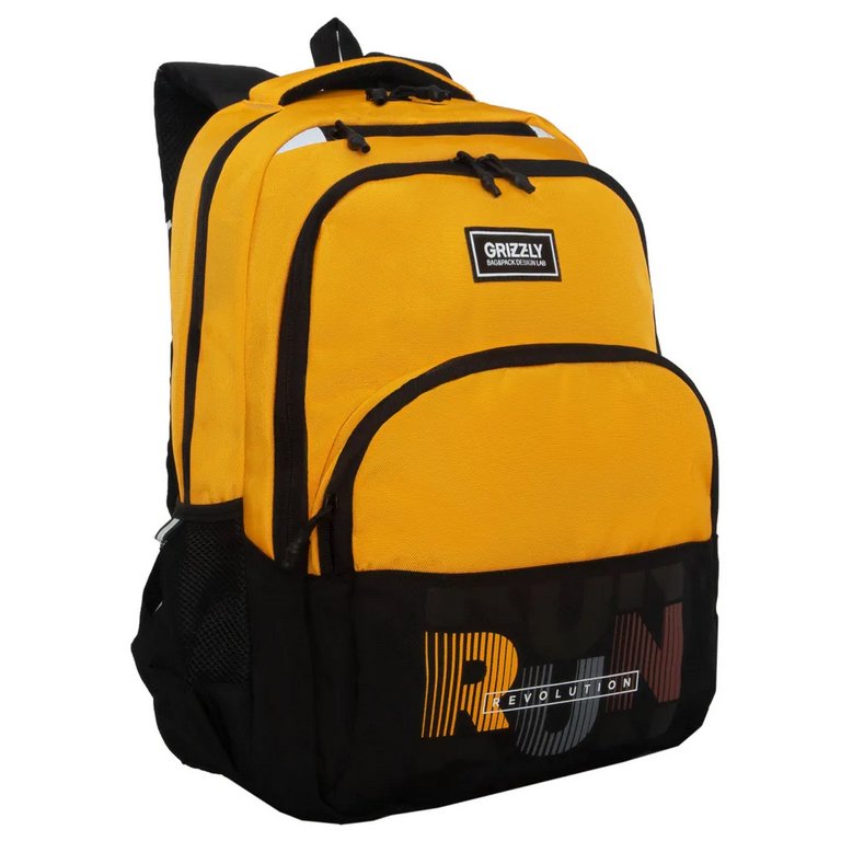 Рюкзак молодежный мужской Grizzly 45*32*23 см., черный/желтый