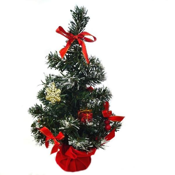 Ель декоративная   0,25 м украшенная (цв. гамма украшений красный/золотой)