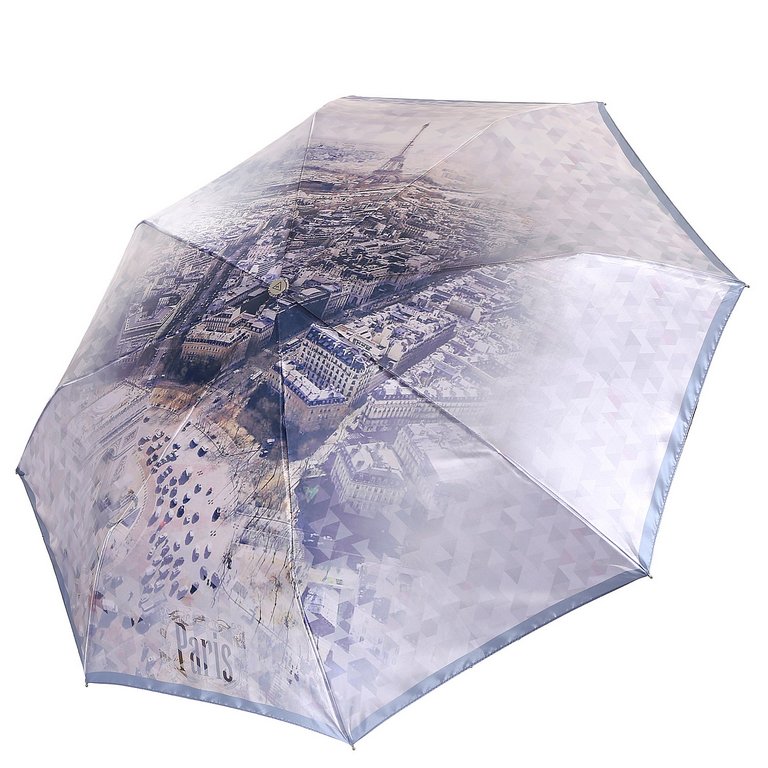 Зонт женский автомат Fabretti, облегченный, 3 сложения, сатин, голубой