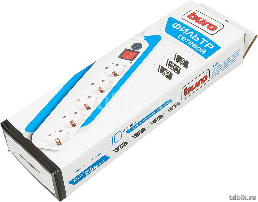 Сетевой фильтр Buro (5 розеток) 5м., белый