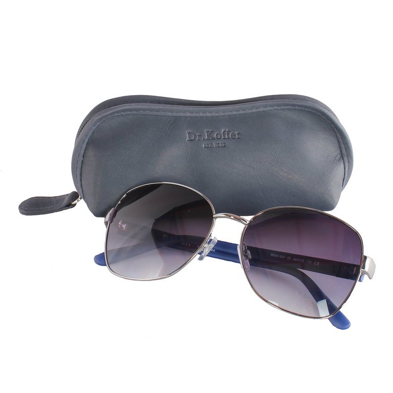 Футляр для очков Dr.Koffer, 7*15*3см, нат. кожа, на молнии, синий