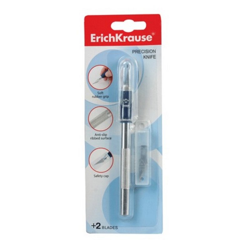 Нож канцеляр. скальпель  2 зап. лезвия, металлический с резин. зоной захвата Erich Krause