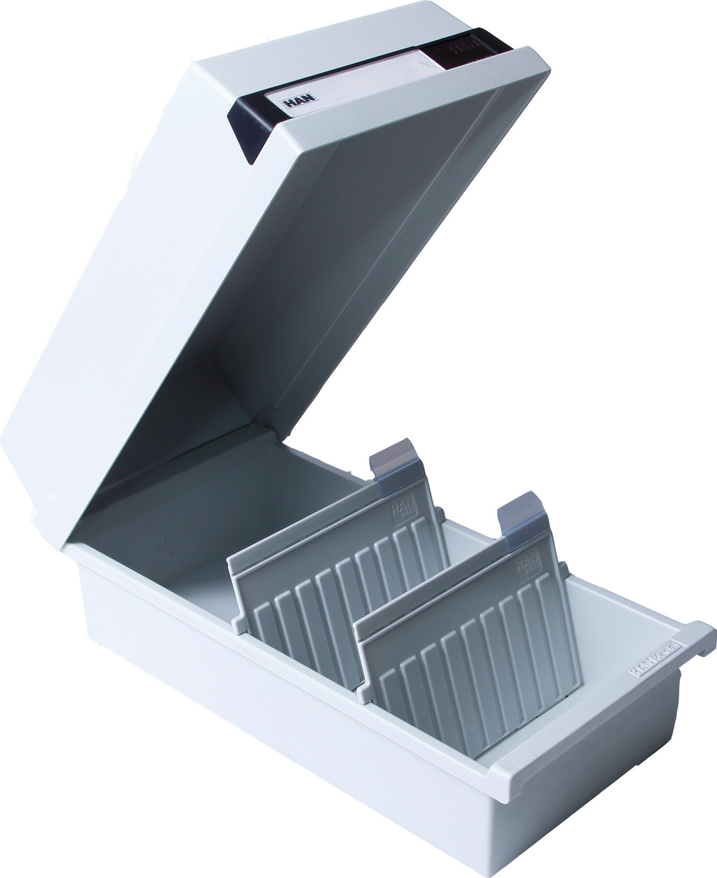 Картотека Han на 1300 карточек А6, 2 разделителя закрытая, цвет серый