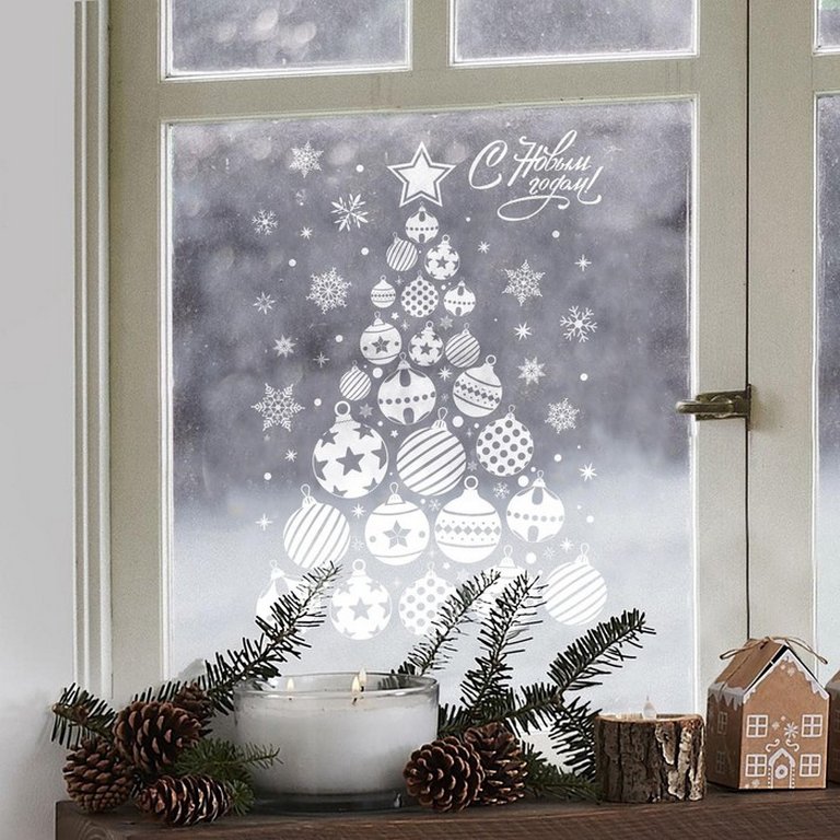 Украшение оконное "Елка из игрушек" 33*50 см