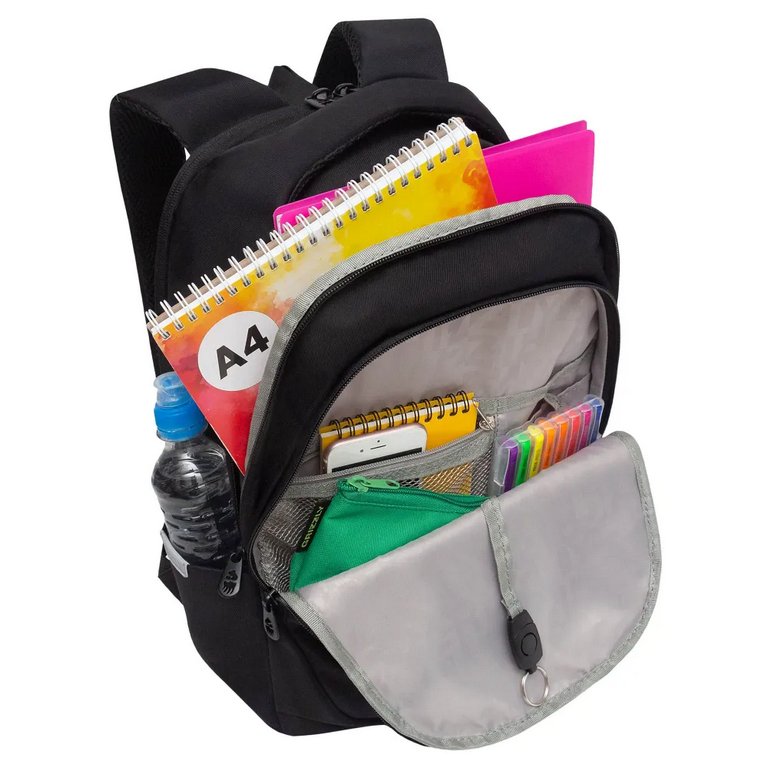 Рюкзак школьный для девочки Grizzly 29*40*18 см, черный