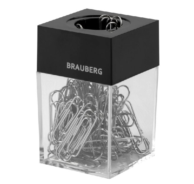 Диспенсер для скрепок магнитный + 100 скрепок, цвет прозрачный BRAUBERG