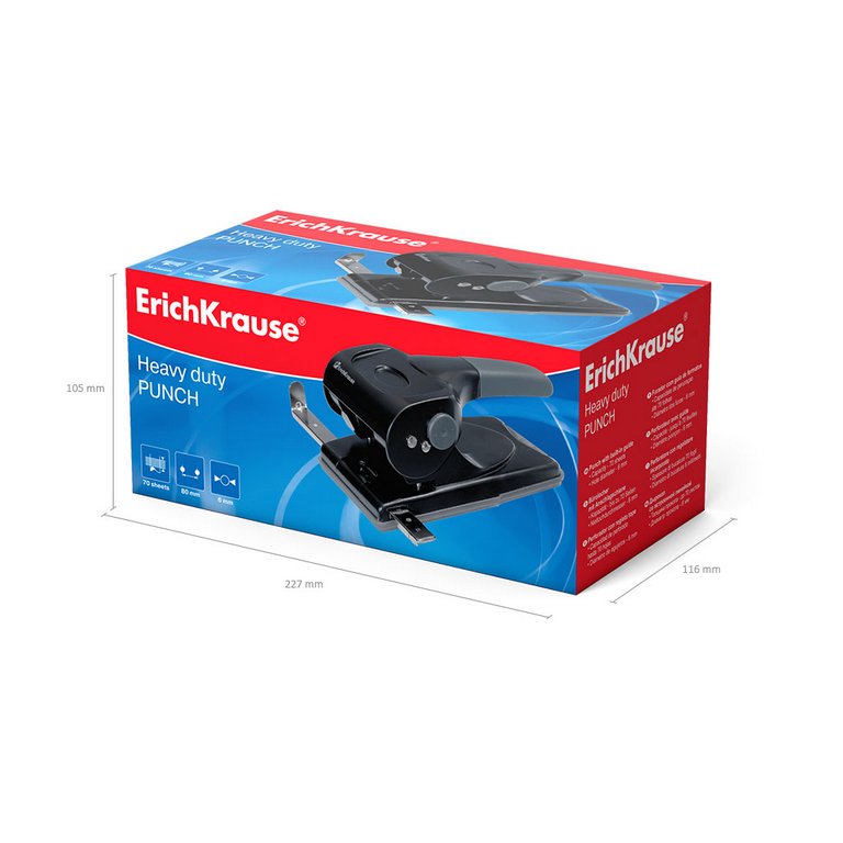 Дырокол мощный до 70л метал. ErichKrause с линейкой черный