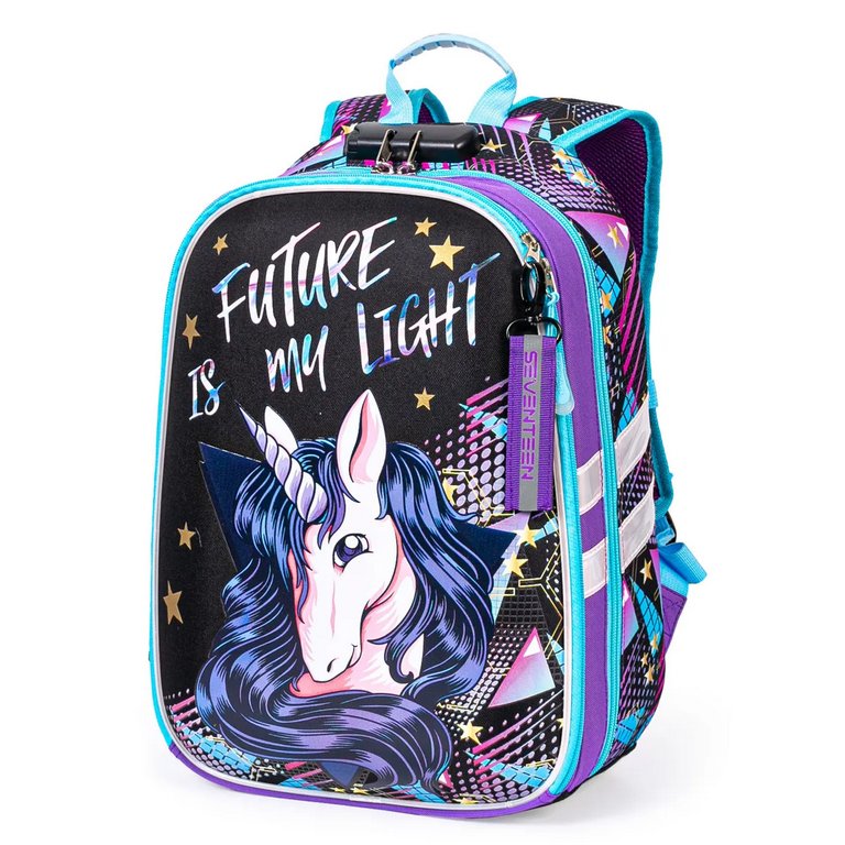 Рюкзак каркасный для девочки Seventeen "Единорог" (кодовый замок) 28*39*15 см