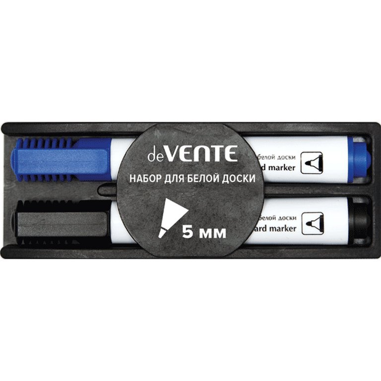 Набор маркеров для доски  2шт + губка deVENTE, 5мм круглые (синий, черный)