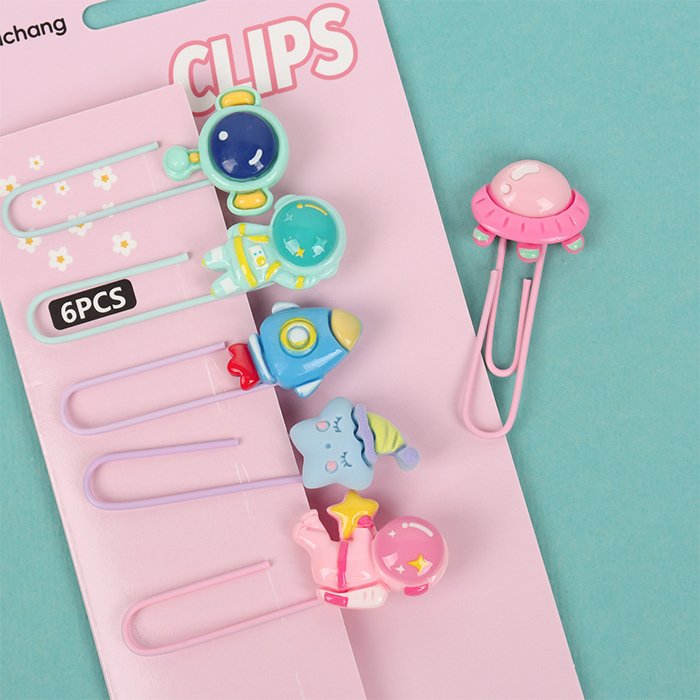 Скрепки декоративные "Космос" 6 шт/уп ассорти