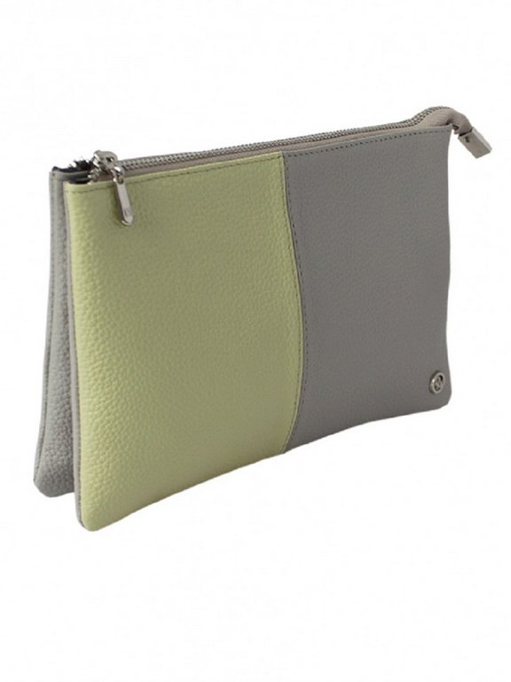 Сумка женская-клатч  D.Morelli , нат. кожа "Duo" серо-лимонная